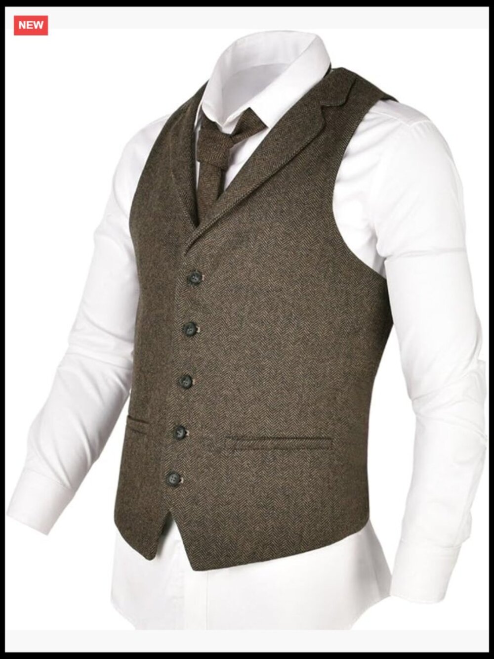 Herringbone Tailored Collar Waistcoat Fullback Wool Tweed Suit Vest